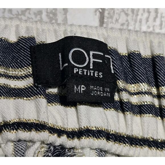 Loft Women's Striped Wide Leg Pull On Cropped Pants PETITE MED Gold Accents - Picture 5 of 8